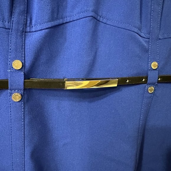 Calvin Klein | 12 Blue Belted Fitted Sheath Dress Career Ponte Knee Length - Picture 3 of 7